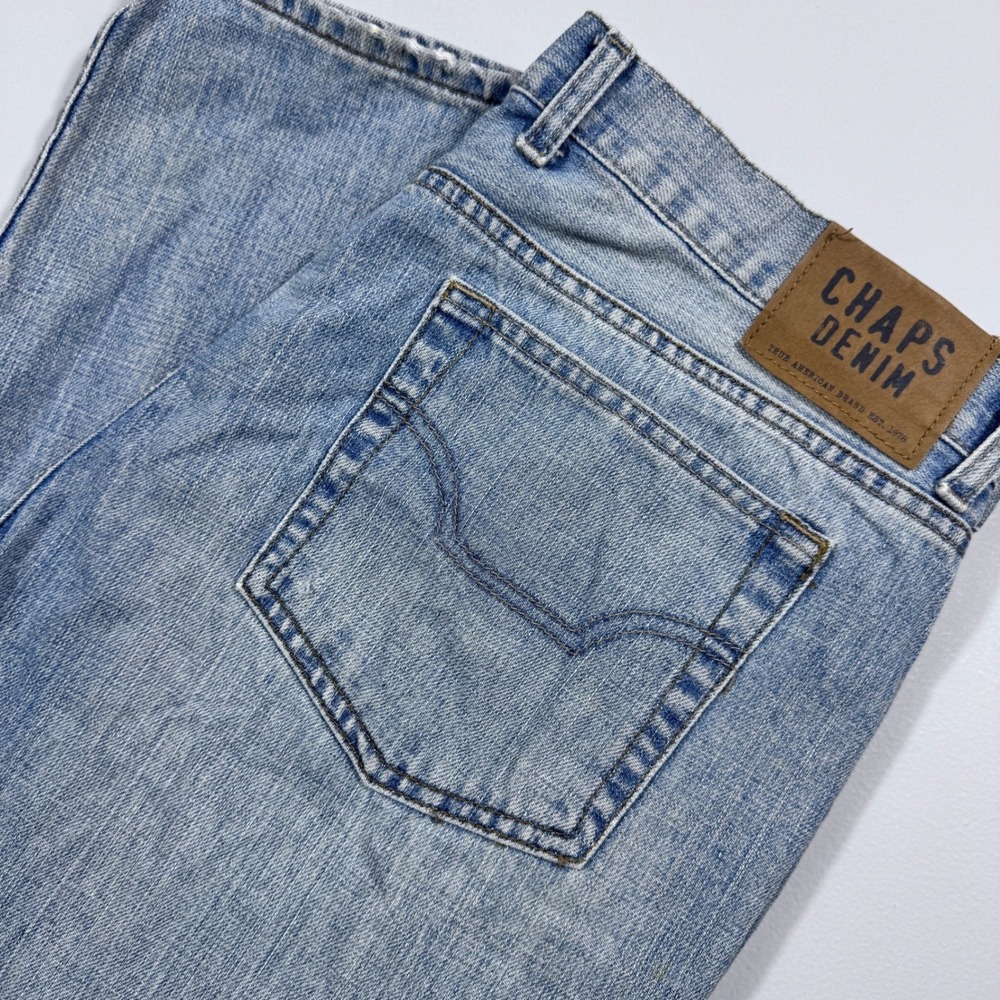 Chaps Denim Mens Straight Fit Light Wash‎ Blue Cotton Jeans 36x30